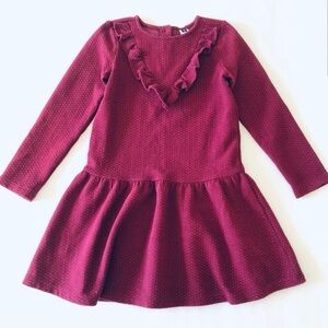 Janie And Jack Ruffle Maroon Holiday Dress Long Sleeve Size 3-6 Months